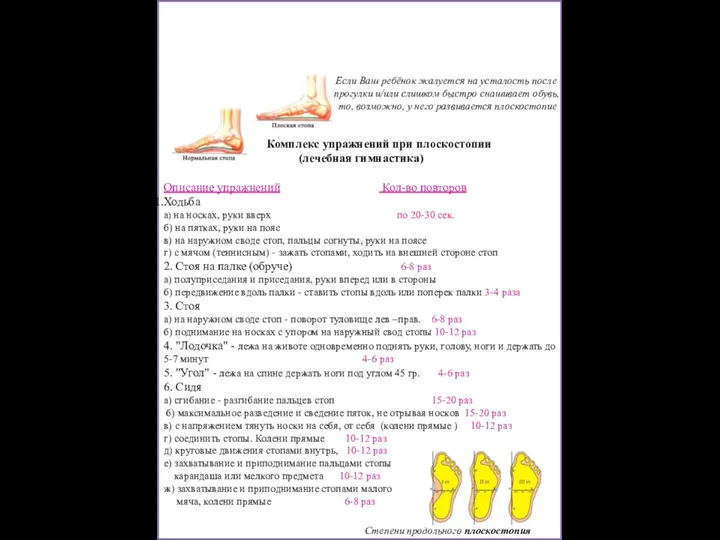 Что делать, если у ребенка плоскостопие? Комплекс упражнений при плоскостопии (лечебная
