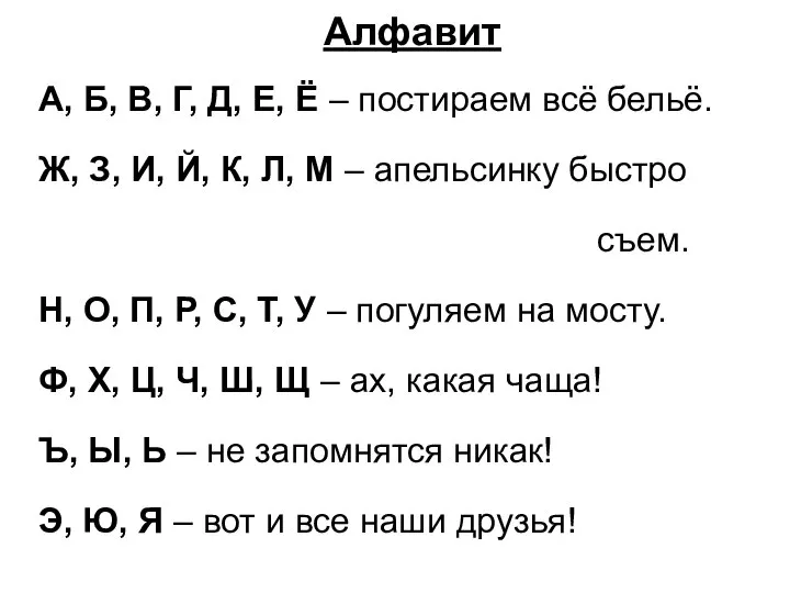 Алфавит А, Б, В, Г, Д, Е, Ё – постираем всё