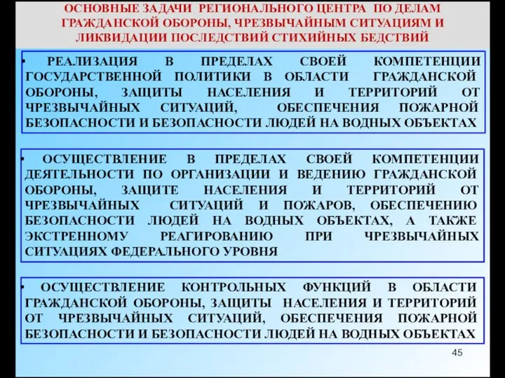 ОСНОВНЫЕ ЗАДАЧИ РЕГИОНАЛЬНОГО ЦЕНТРА ПО ДЕЛАМ ГРАЖДАНСКОЙ ОБОРОНЫ, ЧРЕЗВЫЧАЙНЫМ СИТУАЦИЯМ И