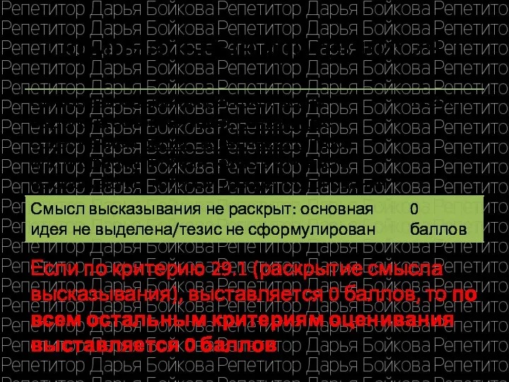 Официальные критерии: 29.1 Если по критерию 29.1 (раскрытие смысла высказывания), выставляется