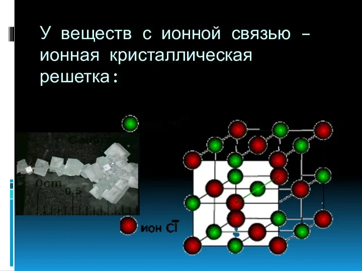 У веществ с ионной связью – ионная кристаллическая решетка: