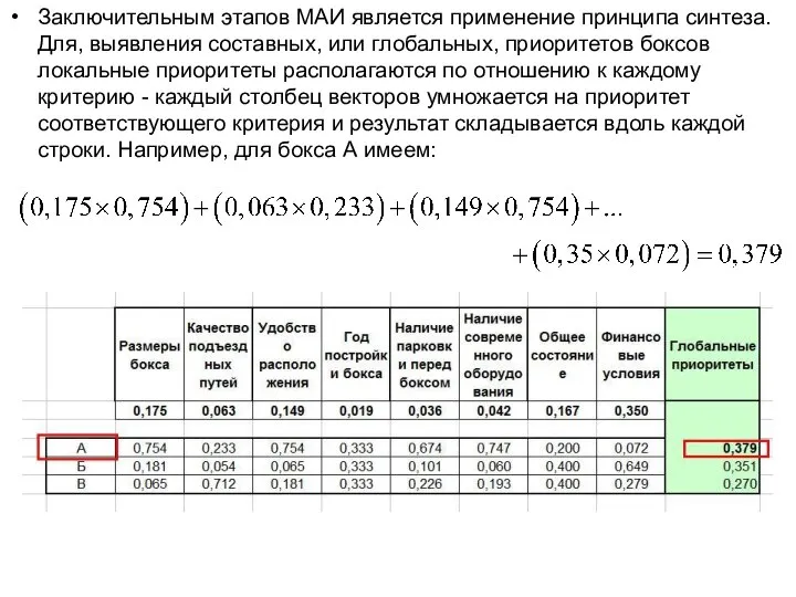 Заключительным этапов МАИ является применение принципа синтеза. Для, выявления составных, или