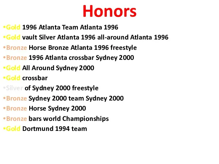 Honors Gold 1996 Atlanta Team Atlanta 1996 Gold vault Silver Atlanta