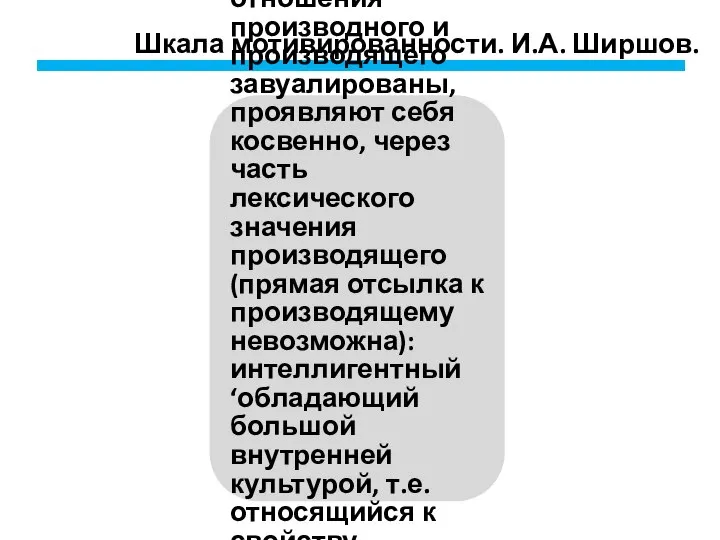 Шкала мотивированности. И.А. Ширшов. 2а. Косвенная мотивированность – мотивированность, при которой