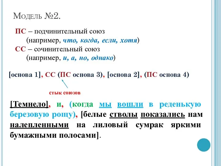 Модель №2. ПС – подчинительный союз (например, что, когда, если, хотя)