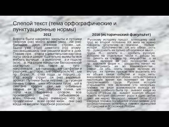 Слепой текст (тема орфографические и пунктуационные нормы) 2012 Ворота были накрепко