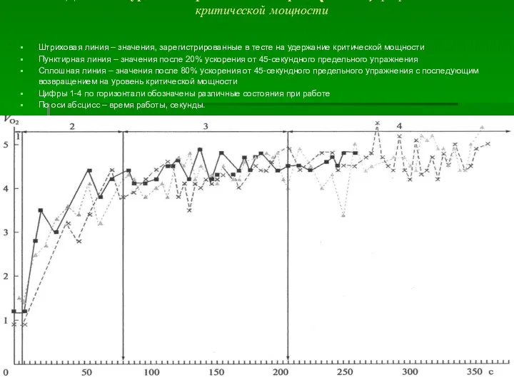 Динамика уровня потребления кислорода (V О2, л/мин) при работе на критической