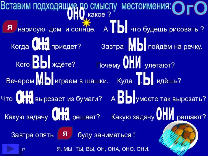 Вставим подходящие по смыслу местоимения: ….. нарисую дом и солнце. А