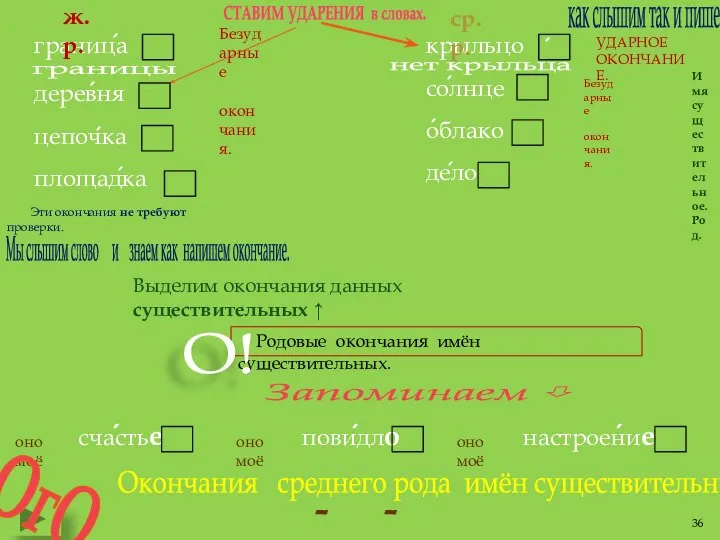 Имя существительное. Род. Окончания среднего рода имён существительных. - о -