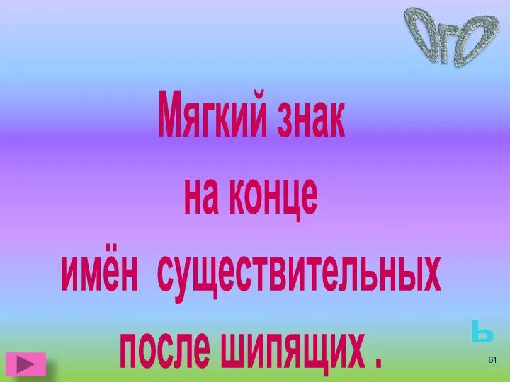 Мягкий знак на конце имён существительных после шипящих . ь