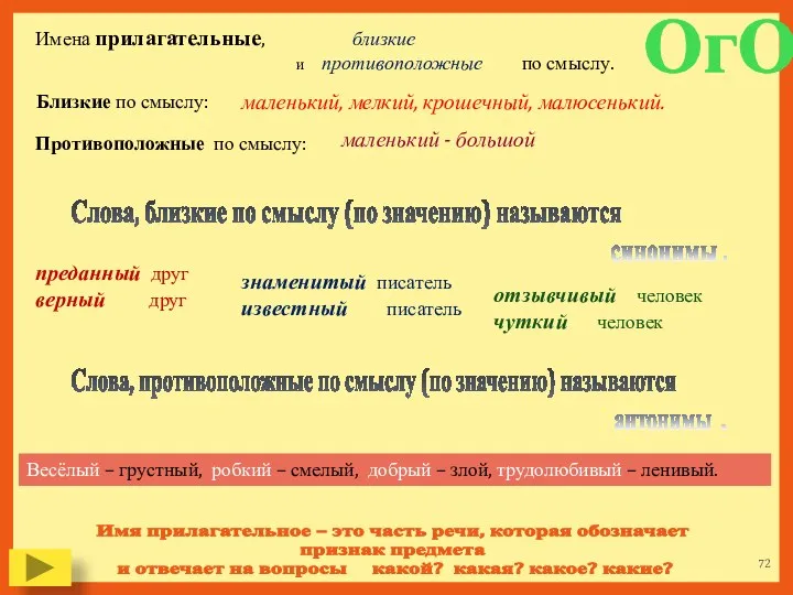 Имя прилагательное – это часть речи, которая обозначает признак предмета и