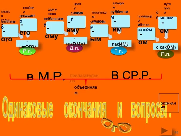 Одинаковые окончания и вопросы . Р.п. - ого в М.Р. -