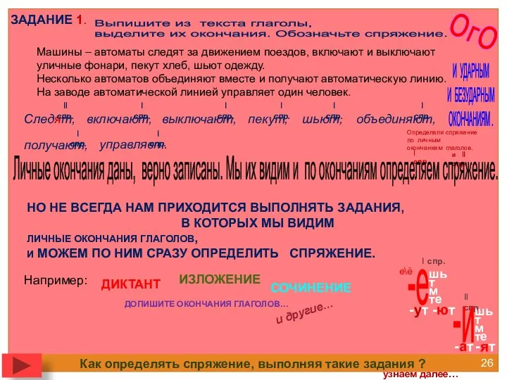 ОгО ЗАДАНИЕ 1. Выпишите из текста глаголы, выделите их окончания. Обозначьте