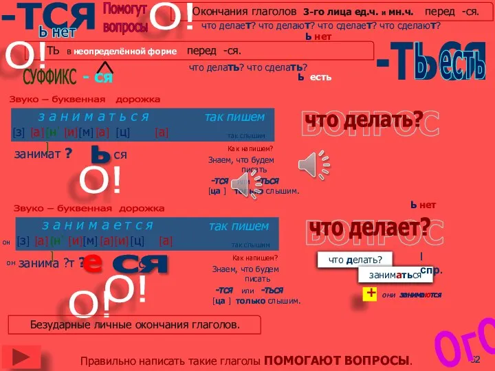 - ся СУФФИКС -ТСЯ Помогут вопросы что делает? что делают? что