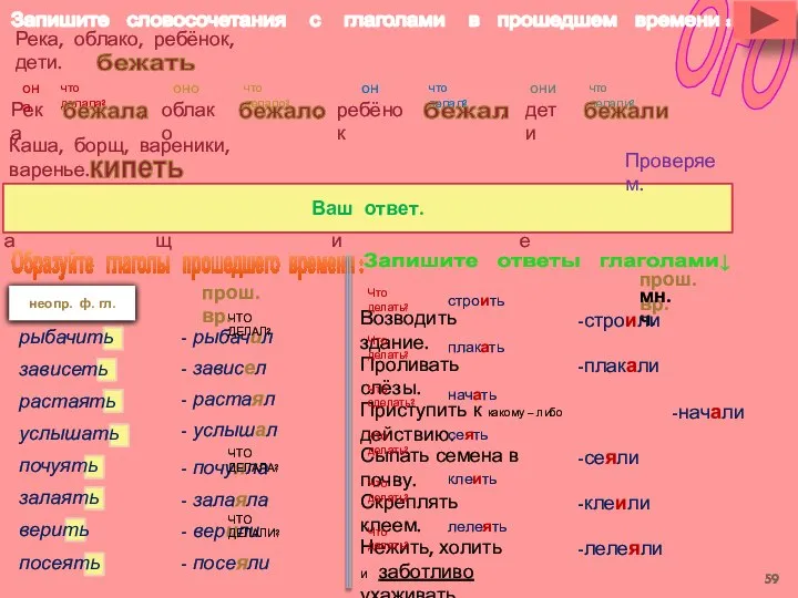 ОгО Образуйте глаголы прошедшего времени : неопр. ф. гл. рыбачить зависеть