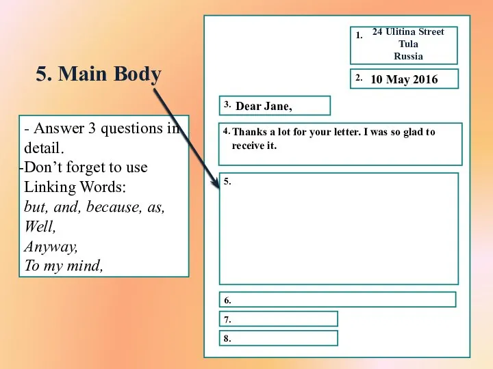 5. Main Body 10 May 2016 Dear Jane, - Answer 3