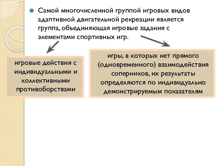 Самой многочисленной группой игровых видов адаптивной двигательной рекреации является группа, объединяющая