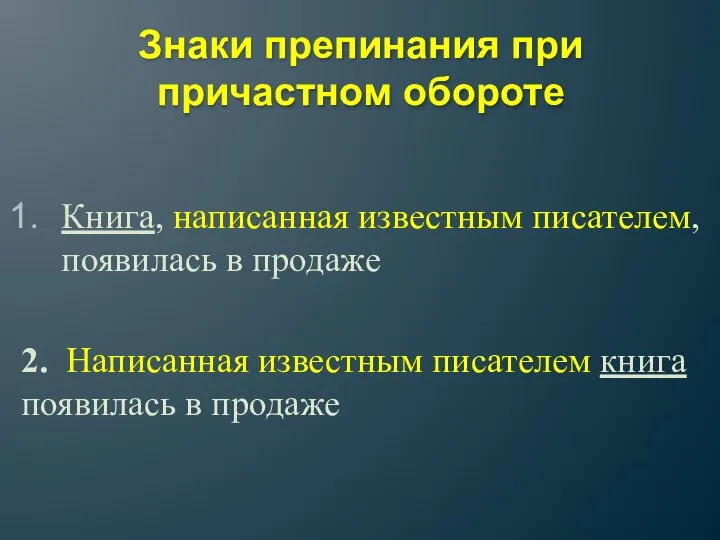 Знаки препинания при причастном обороте Книга, написанная известным писателем, появилась в