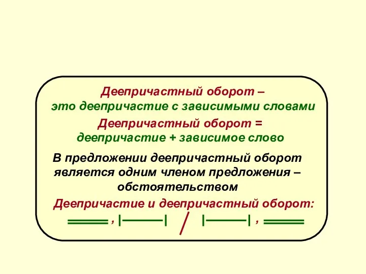 Деепричастный оборот Деепричастный оборот – это деепричастие с зависимыми словами Деепричастный