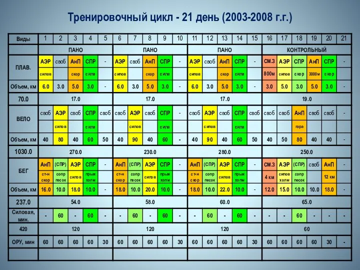 Тренировочный цикл - 21 день (2003-2008 г.г.)