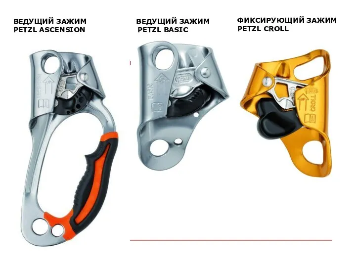 ВЕДУЩИЙ ЗАЖИМ ВЕДУЩИЙ ЗАЖИМ PETZL ASCENSION PETZL BASIC ФИКСИРУЮЩИЙ ЗАЖИМ PETZL CROLL