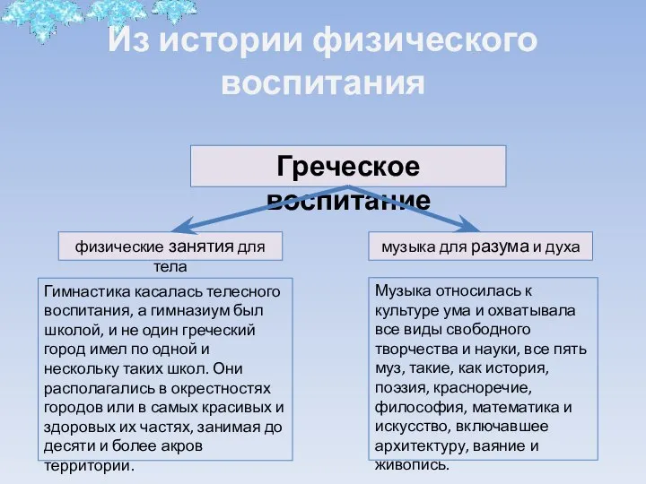 Из истории физического воспитания Гимнастика касалась телесного воспитания, а гимназиум был