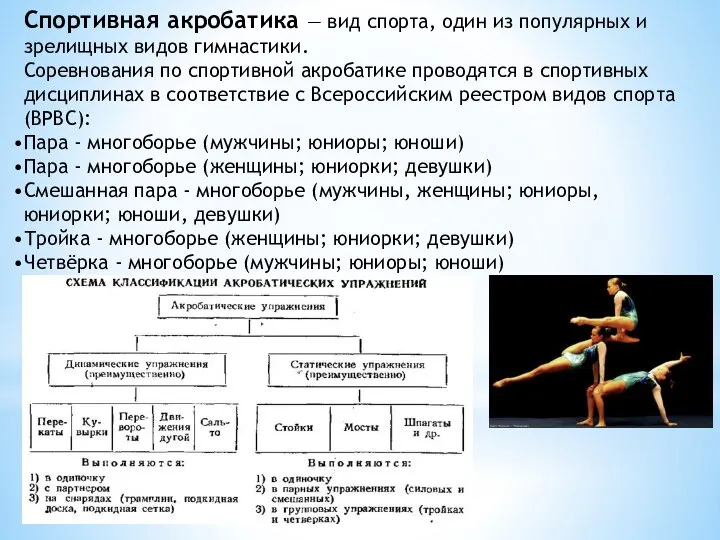 Спортивная акробатика — вид спорта, один из популярных и зрелищных видов