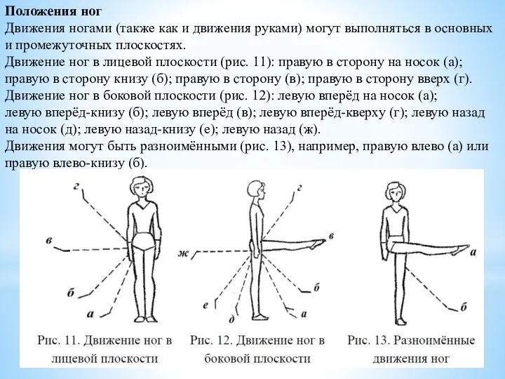 Положения ног Движения ногами (также как и движения руками) могут выполняться