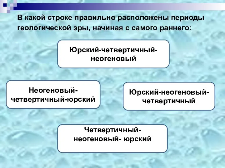 В какой строке правильно расположены периоды геологической эры, начиная с самого