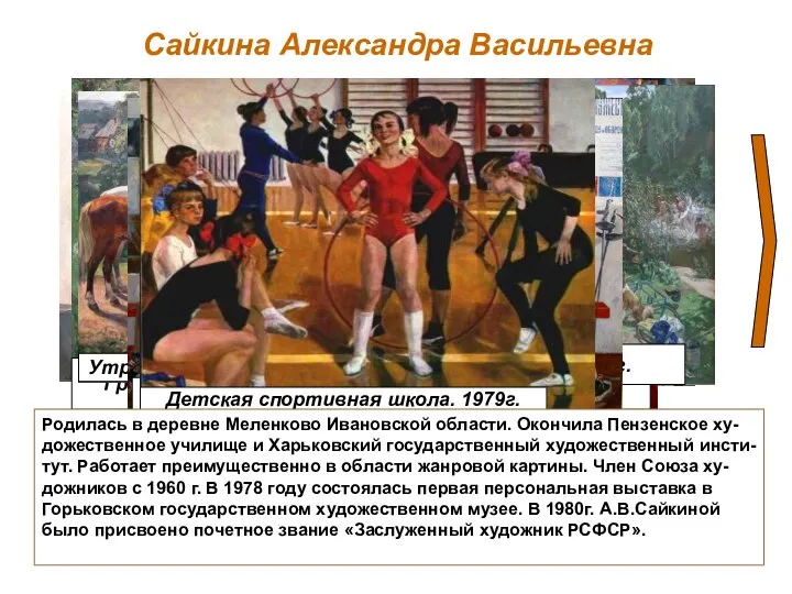 Сайкина Александра Васильевна Родилась в деревне Меленково Ивановской области. Окончила Пензенское