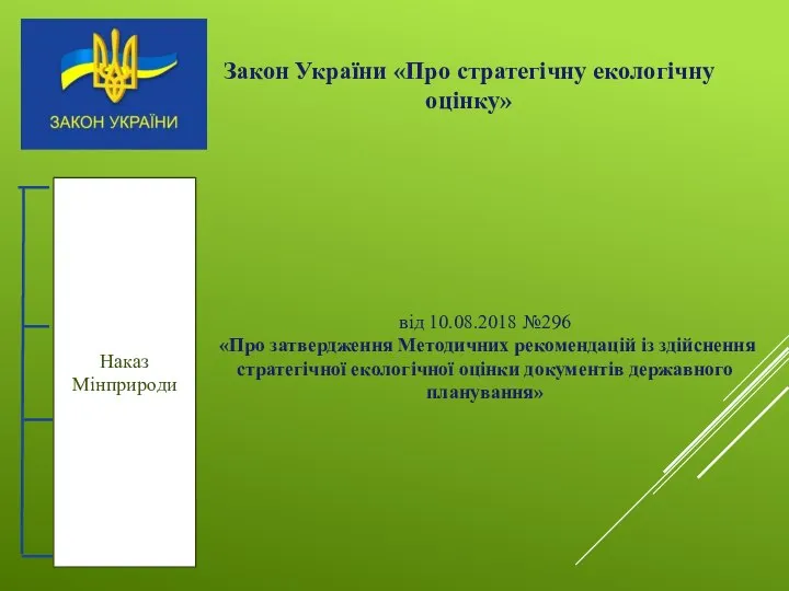 Закон України «Про стратегічну екологічну оцінку» Наказ Мінприроди від 10.08.2018 №296