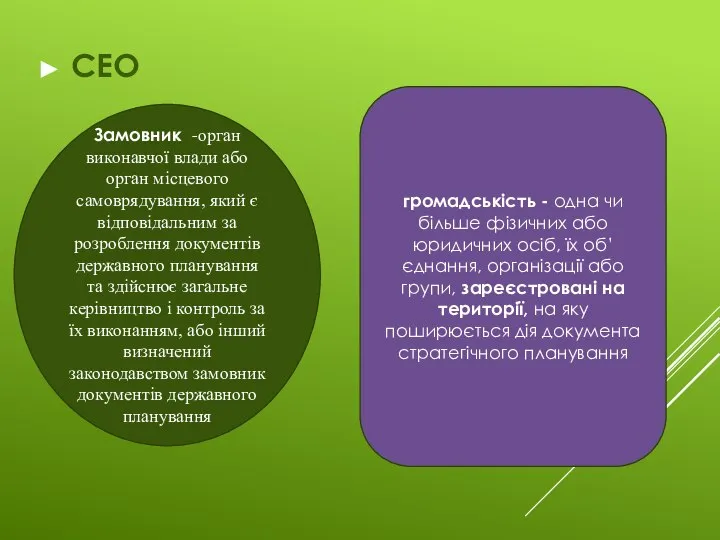 СЕО Замовник -орган виконавчої влади або орган місцевого самоврядування, який є