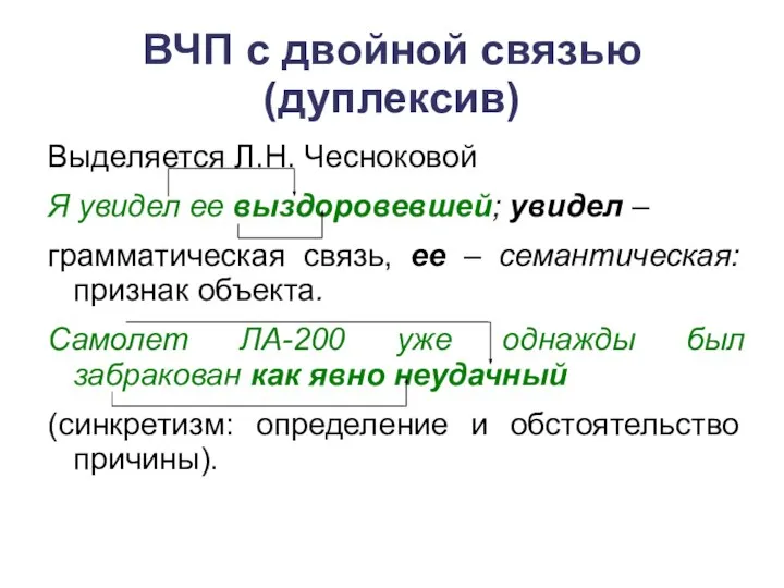 ВЧП с двойной связью (дуплексив) Выделяется Л.Н. Чесноковой Я увидел ее