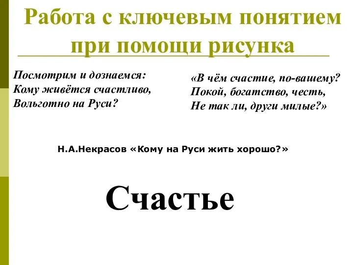 Работа с ключевым понятием при помощи рисунка Посмотрим и дознаемся: Кому