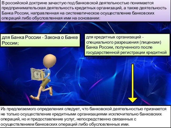 Из предлагаемого определения следует, что банковской деятельностью признается не только осуществление