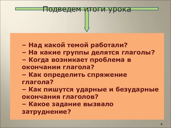 – Над какой темой работали? – На какие группы делятся глаголы?