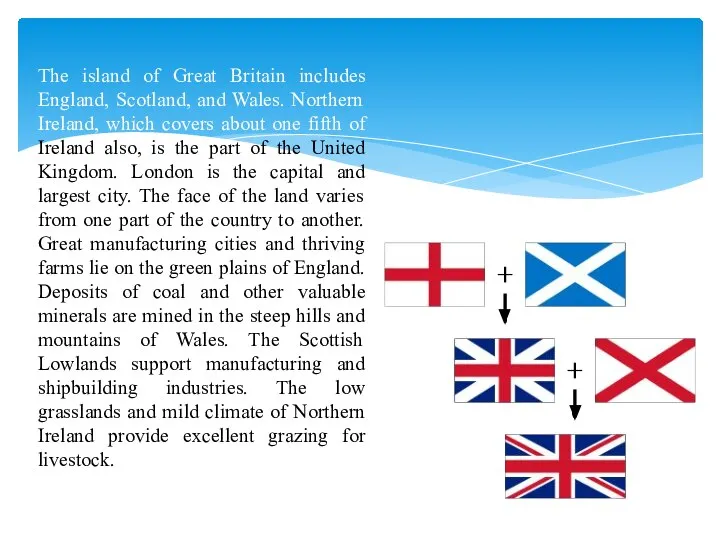 The island of Great Britain includes England, Scotland, and Wales. Northern