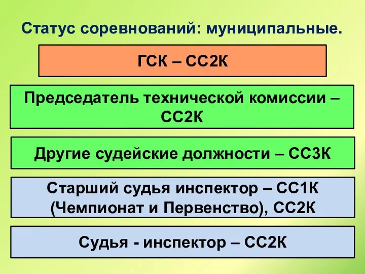 Статус соревнований: муниципальные. ГСК – СС2К Председатель технической комиссии – СС2К