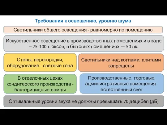 Требования к освещению, уровню шума Шубина Е.А. Светильники общего освещения -