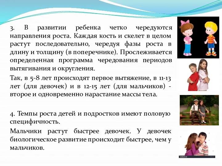 3. В развитии ребенка четко чередуются направления роста. Каждая кость и