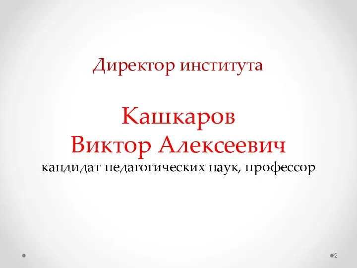 Директор института Кашкаров Виктор Алексеевич кандидат педагогических наук, профессор