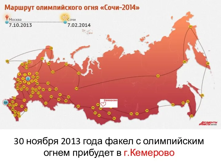 30 ноября 2013 года факел с олимпийским огнем прибудет в г.Кемерово