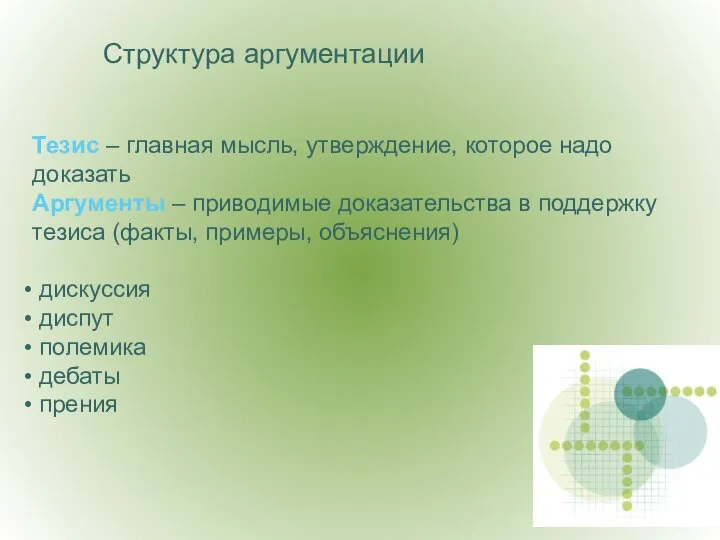 Тезис – главная мысль, утверждение, которое надо доказать Аргументы – приводимые