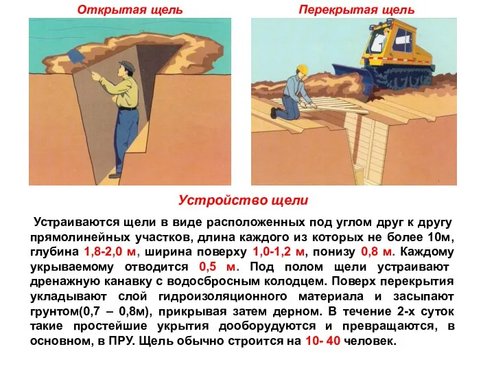 Перекрытая щель Открытая щель Устройство щели Устраиваются щели в виде расположенных