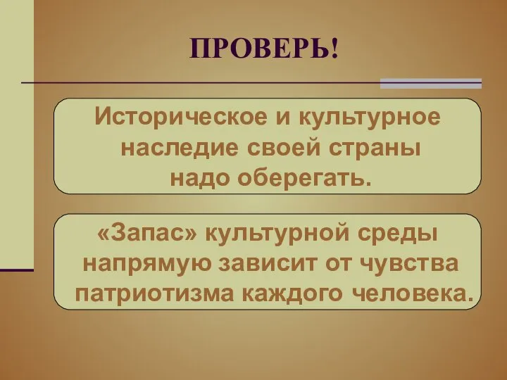 ПРОВЕРЬ! «Запас» культурной среды напрямую зависит от чувства патриотизма каждого человека.