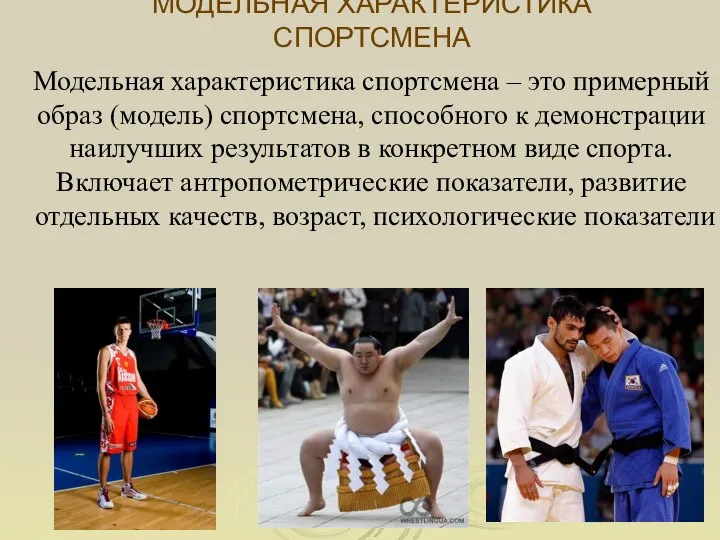 Модельная характеристика спортсмена – это примерный образ (модель) спортсмена, способного к