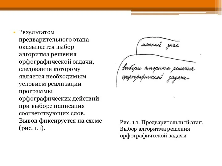 Результатом предварительного этапа оказывается выбор алгоритма решения орфографической задачи, следование которому