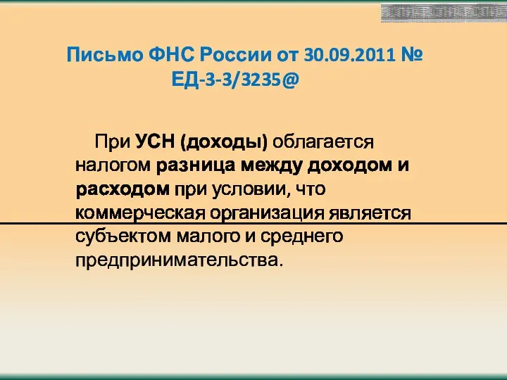 Письмо ФНС России от 30.09.2011 № ЕД-3-3/3235@ При УСН (доходы) облагается