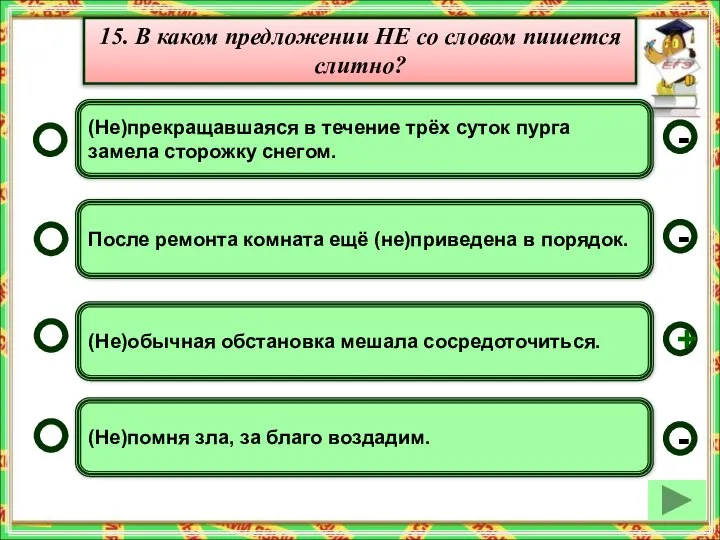 (Не)обычная обстановка мешала сосредоточиться. После ремонта комната ещё (не)приведена в порядок.