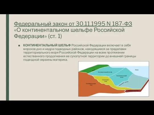 Федеральный закон от 30.11.1995 N 187-ФЗ «О континентальном шельфе Российской Федерации»